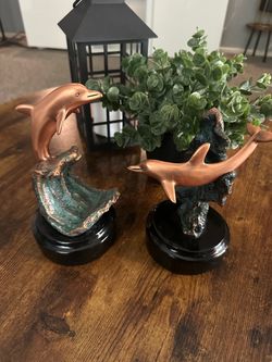 Copper Dolphin Figurines Set of 2