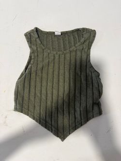 Olive Green Ribbed Knit Crop Tank Top