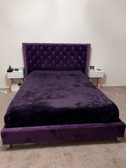 QUEEN PURPLE VELVET BED FRAME