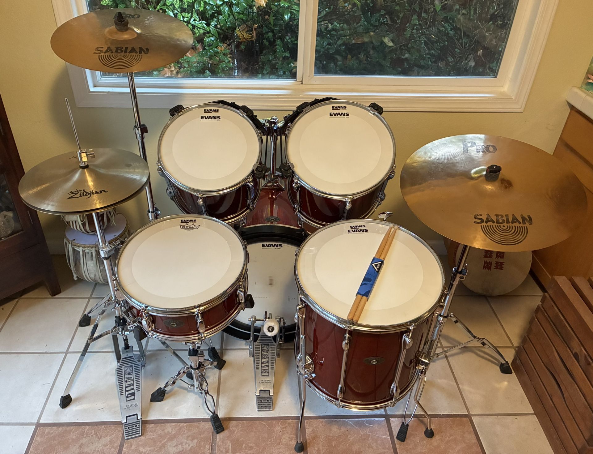 Tama Rockstar Drum Set, New Heads, Cymbals