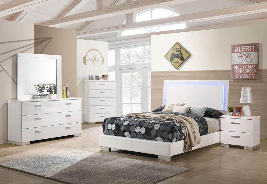 Full White Bed with LED Light