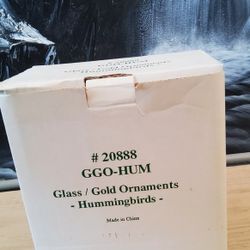 Spun Glass Clear Hummingbird Ornaments W/ Gold Trim Wings Set of 6 in Box #20888