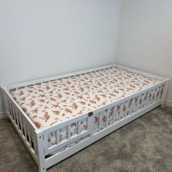 Twin Floor Bed + Like-New Mattress — $175 Bundle Deal!