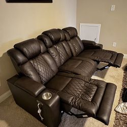 3-Pc. Dark Brown Leather Sofa  with 2 Power Motion Chairs