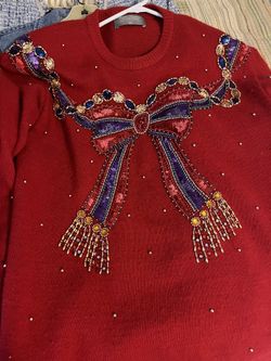 Christmas Holiday Sweater With Sequins And Beads