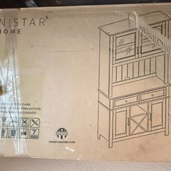 Twin Star Home Kitchen Dining Hutch with Wine Storage in a two-tone off-white and dark wood finish