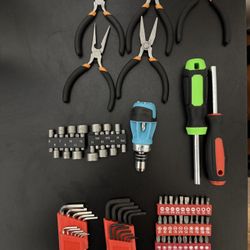 Tool Lot Pliers Sockets Hex Keys Screwdriver Bits