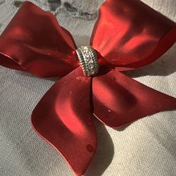 Satin Red Metal Bow Christmas Pin 