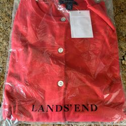 Lands End NWT Women’s Supima Cotton Cardigan Punch Color Size L