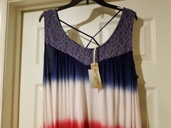 World Unity Women's XL Tank/Shell/Top Lace Red/White/Blue Patriotic NWT.
