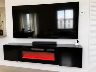 Floating Black TV Stand with Electric Fireplace