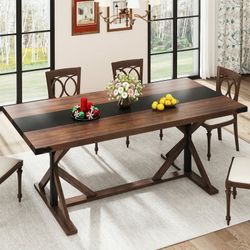 71" Modern Farmhouse Dining Table for 6-8 Person, Rectangular Wood Dining Table with Adjustable Feet, Kitchen Table for Dining Room, Gathering, Kitche