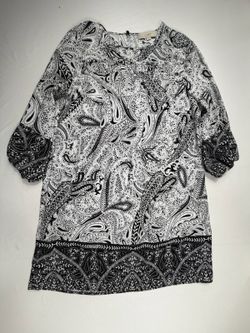 LOFT Black and White Paisley Print Dress Size Small