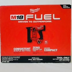 New Milwaukee M18 FUEL Brushless 18-Gauge 1/4 in. Narrow Crown Stapler (Tool-Only). $230