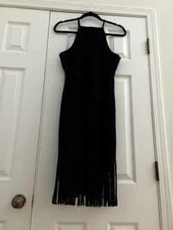 Suede black dress, fringe on a bottom M