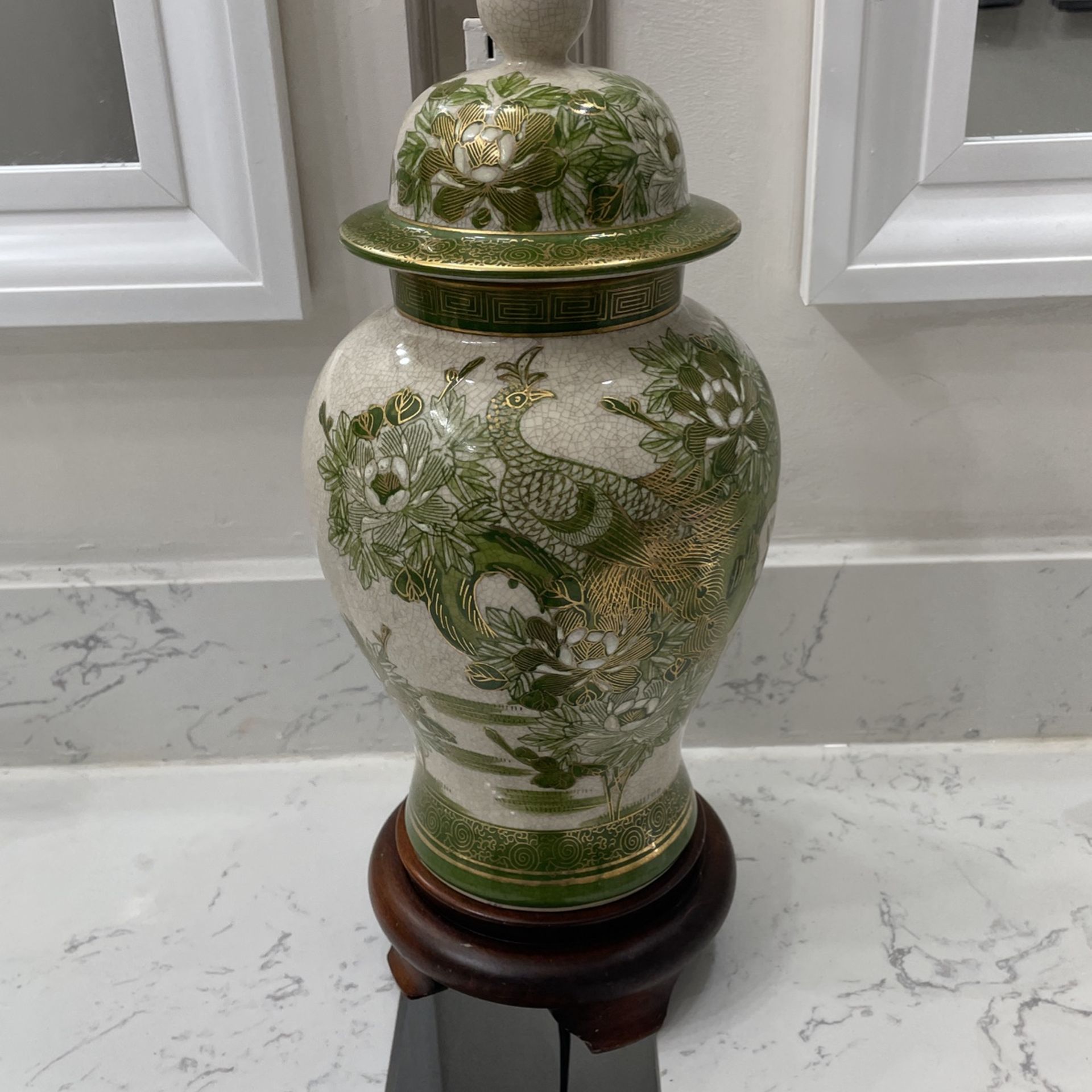 Vintage Porcelain Wood Base Lamp