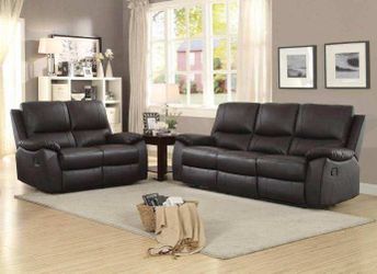 Brand New Brown Leather 2pc Reclining Set