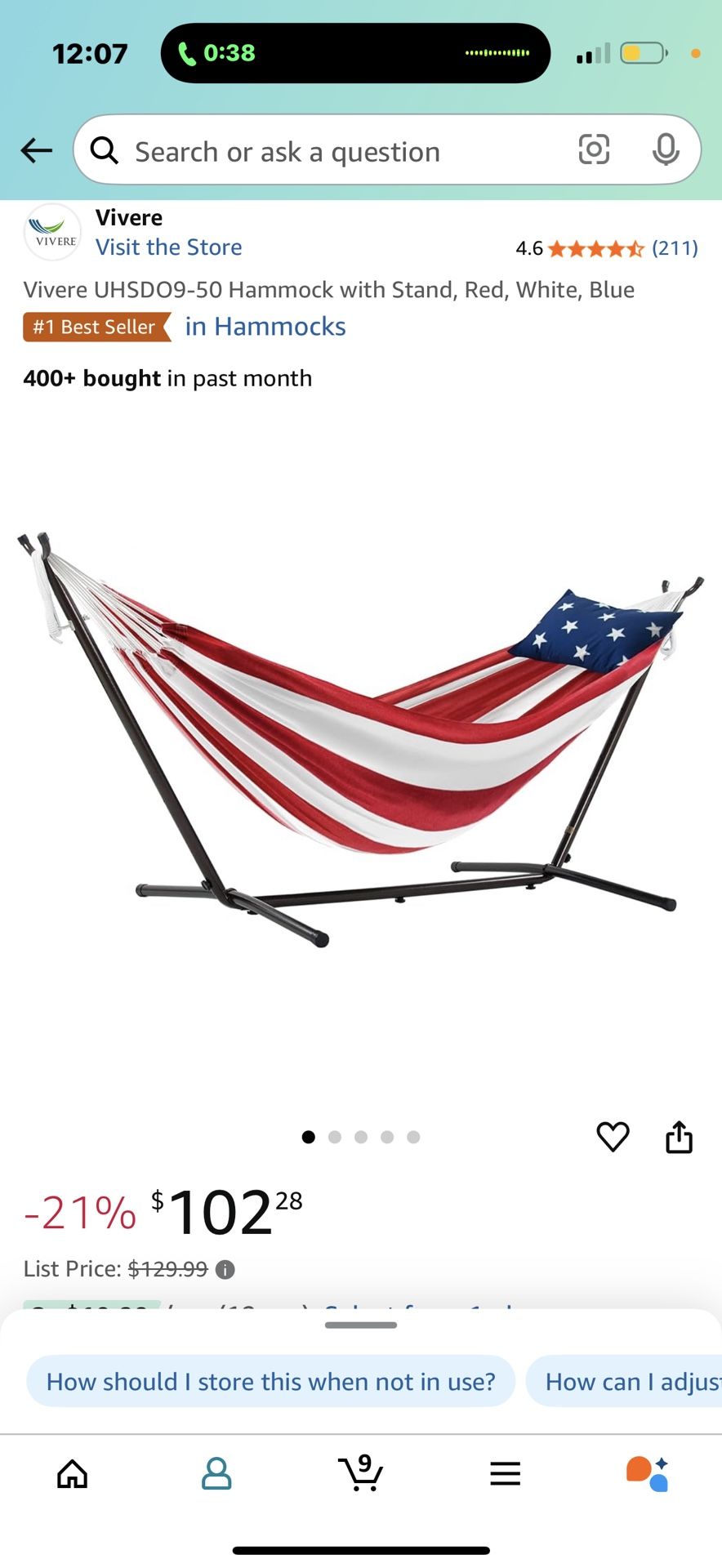 Vivere UHSDO9-50 Hammock with Stand, Red, White, Blue
