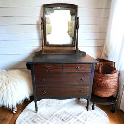 Antique Wood Dresser + Mirror 