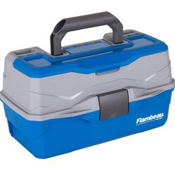 Flambeau Outdoors 6382TB 2-Tray Tackle Box - Classic Fishing Lure Storage Organizer, Medium Portable Tackle Box, 15 Tray Compartments, Blue/Gray