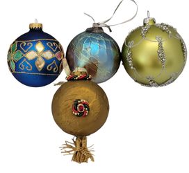 (Lot of 4) Multi-color Round Glass Ball Hanging Bauble Ornaments Christmas Decor Vintage. This product is a set of four multi-color round glass ball h