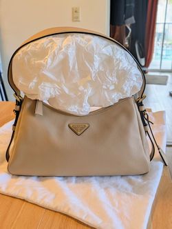 Prada Aimée Large Shoulder Bag — Beige Calf Leather — Like New, Full Set w/ Receipt