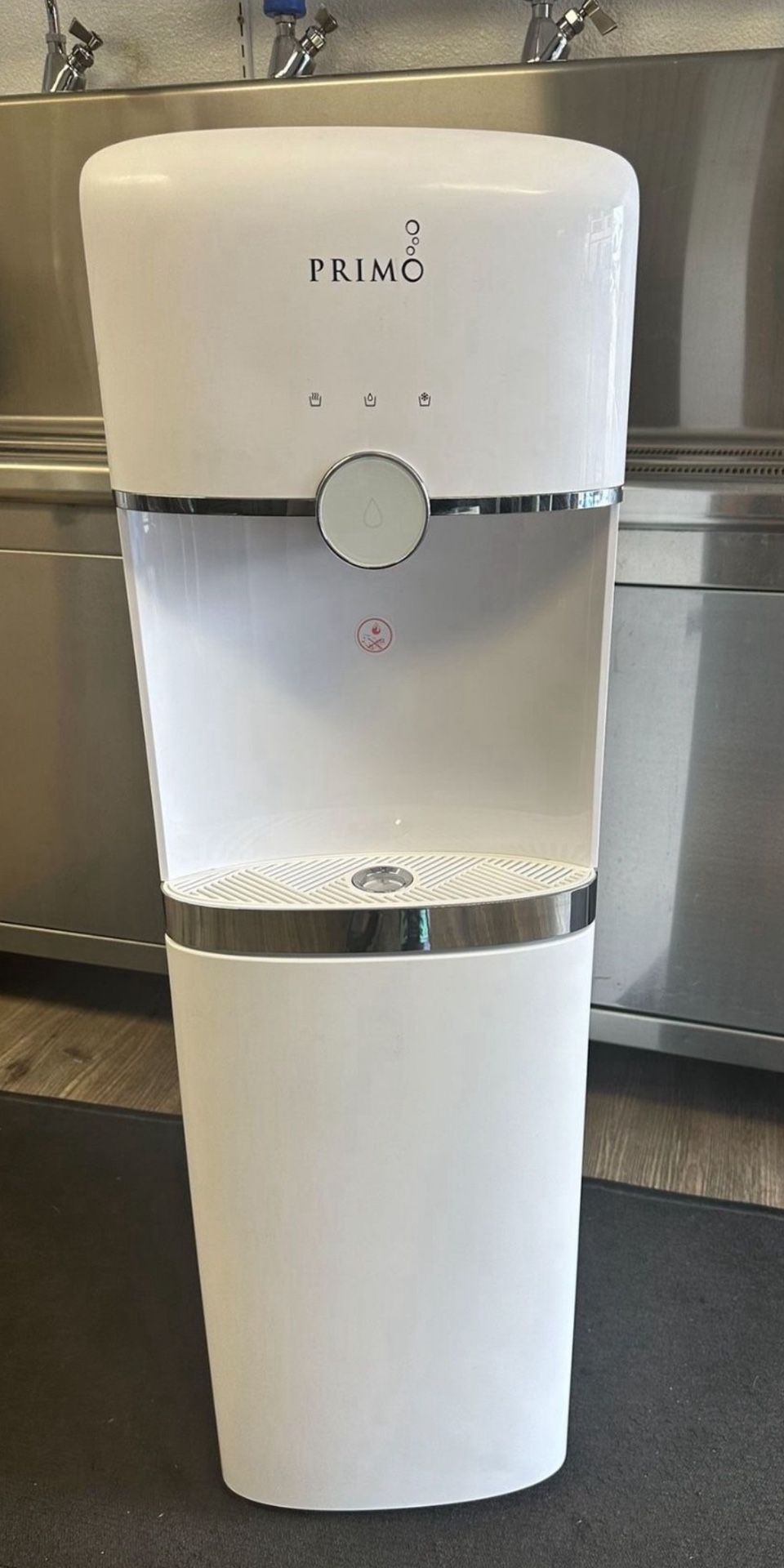 white primo water dispenser hot cold & room temperature bottom load