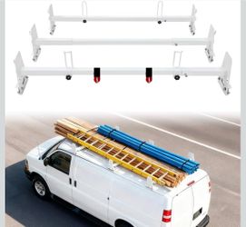 3 Crossbars Van Roof Ladder Rack for Chevy Express 1 3500 850 lbs Capacity, 48 to 67 Inch Adjustable Width, No Drill Installation, Fits 1996 t