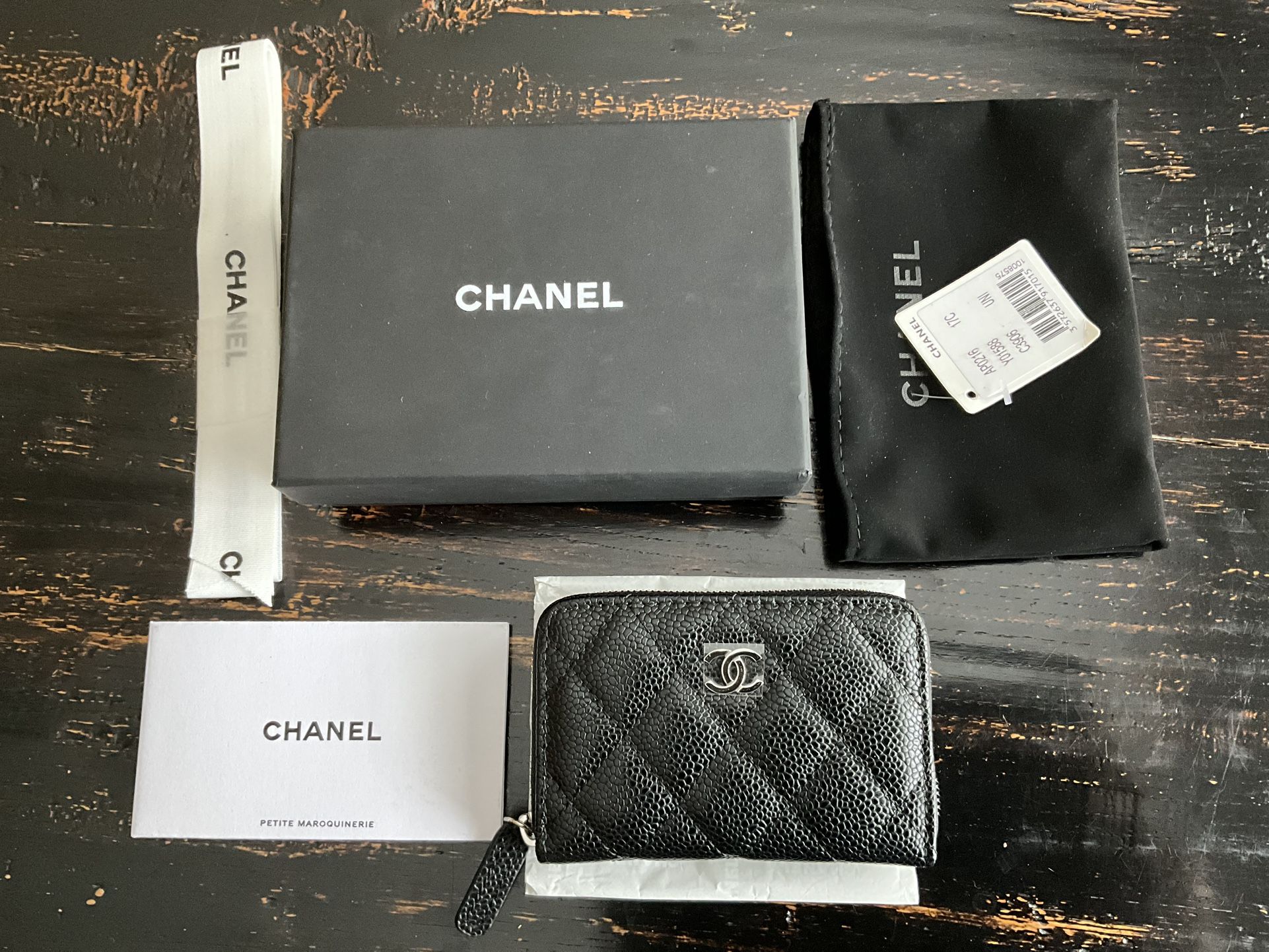 Chanel Compact Zip Wallet Caviar Black Silver Hardware