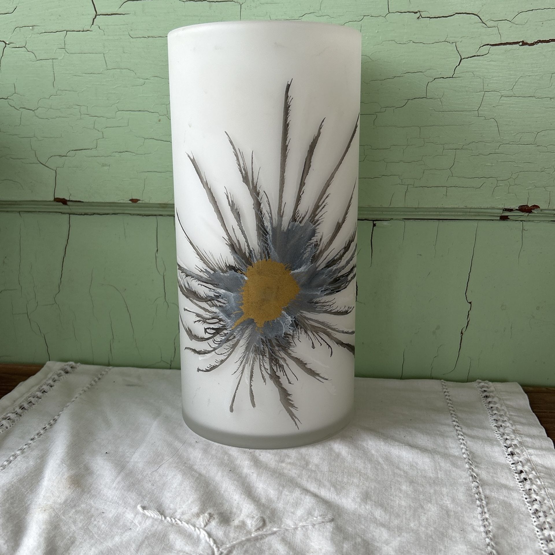 Vintage Herner Glass Hand Painted Vase Royal Peacock Feathers Decorative