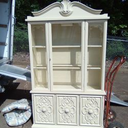Antique China Lighted Display Cabinet Cream Color