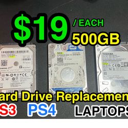 💾 3× USED 500GB Internal Hard Drives – $19 EACH – PS3 / PS4 / Laptops 💾  📄 Listing Description: This listing is for THREE (3) USED 500GB internal h