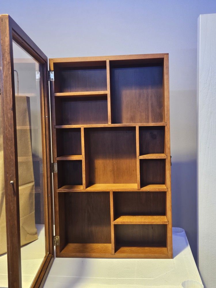 Vintage Wood Curio Display Cabinet