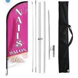 Nails Salon  Flag Sign, Pink, 11FT,