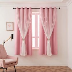 Pink Black Out Curtain-two Panels