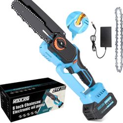 Mini Chainsaw 8-inch, Cordless Chain-saw Tool Set, Brushless Chainsaw with 1x 4.0Ah Batteries, Handheld Electric Power Chain Saw with Oiler, Safety Lo
