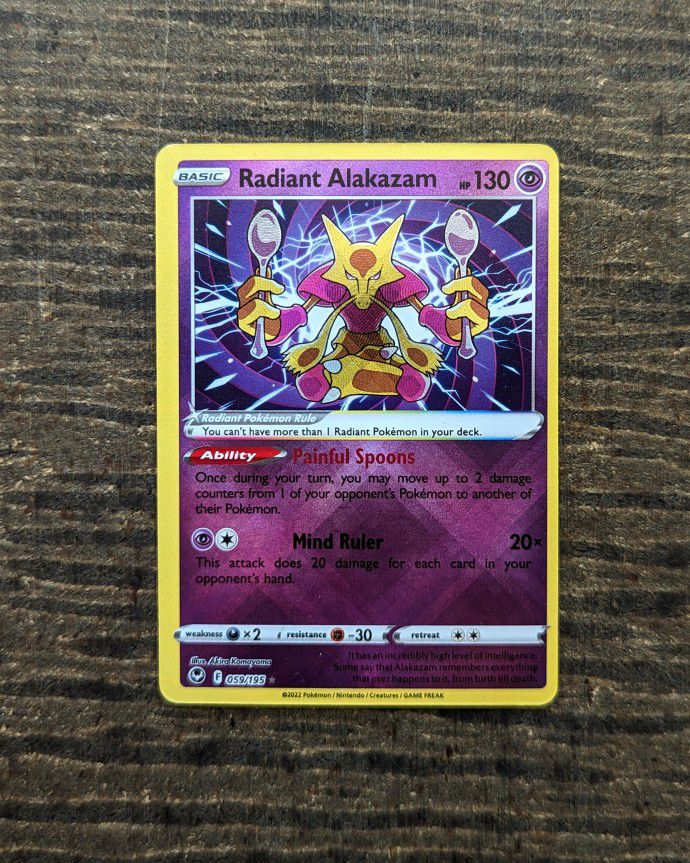 Error/Miscut Radiant Alakazam Pokemon Silver Tempest for Sale in