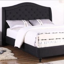 Black King Size Bed - Tufted Headboard - Mattress Sold Separately