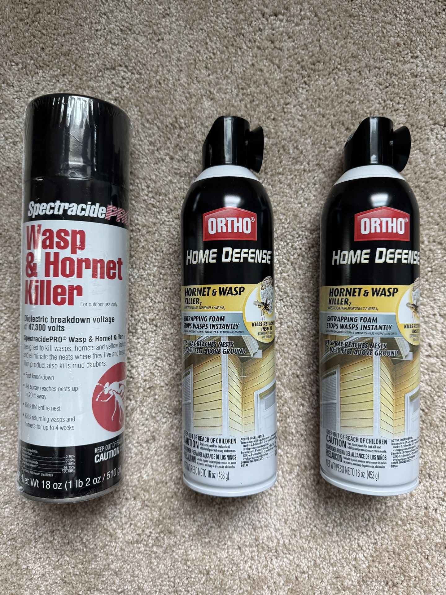 2 ORTHO HOME DEFENSE HORNET & WASP KILLER + 1 Spectracide Wasp & Hornet Killer. Sprays up to 20 feet away!