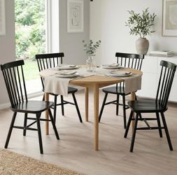 Windsor Dining Chairs, Farmhouse Wooden Dining Room Chairs, Solid Wood Kitchen Chairs with Spindle Back Set of 4, Black