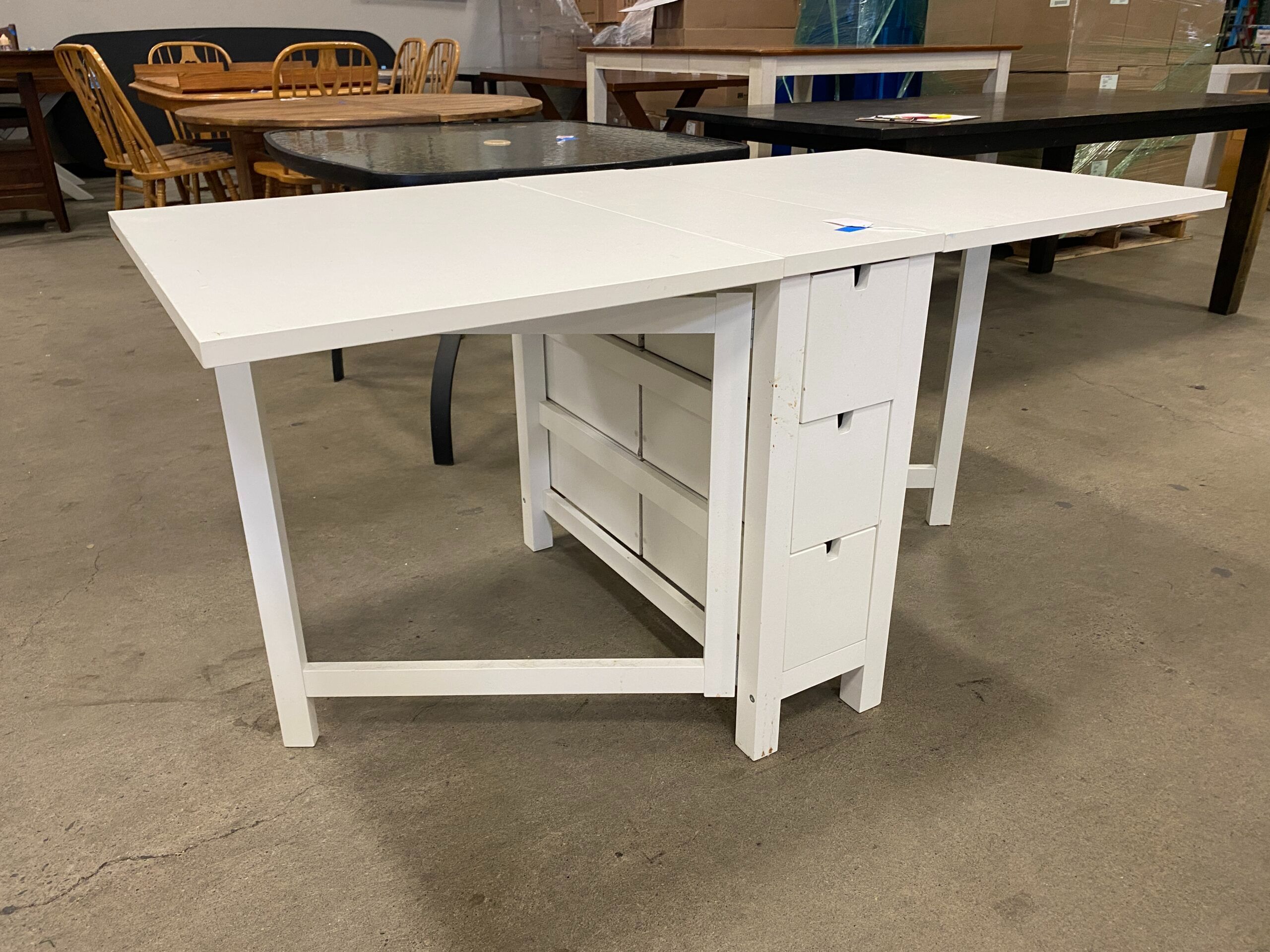 IKEA White Drop Leaf Dining Table with Drawers
