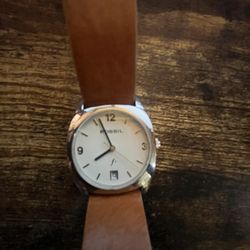 Fossil F2 Watch Women Silver Tone Genuine Leather Brown Strap ES-9585 Works