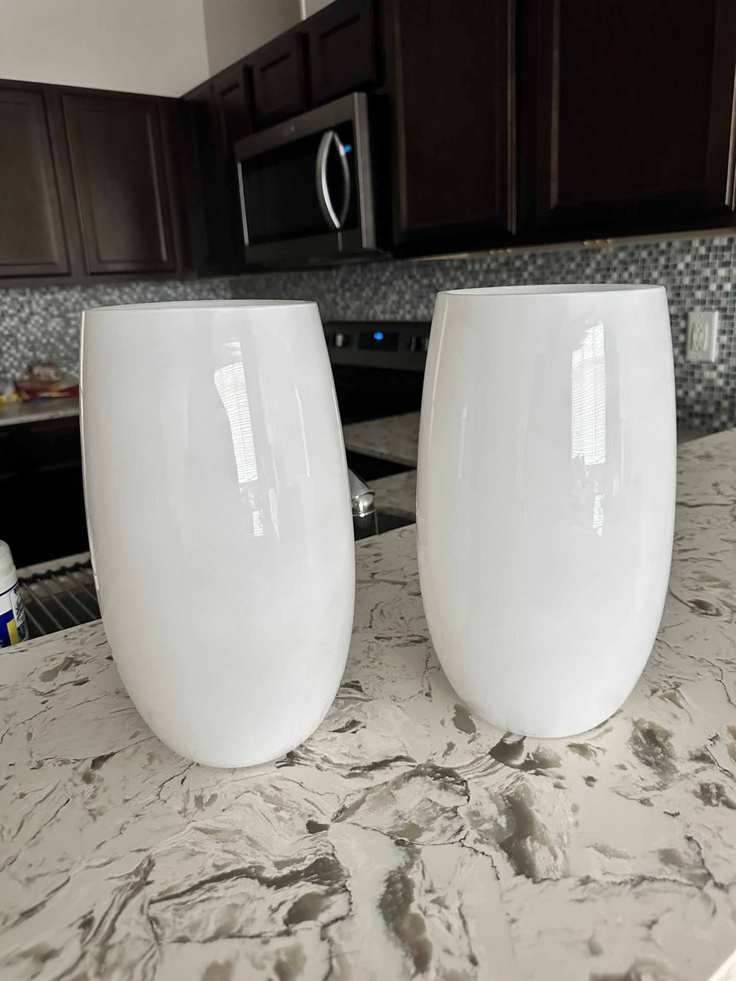 Set of 2 Large White Flower Vases