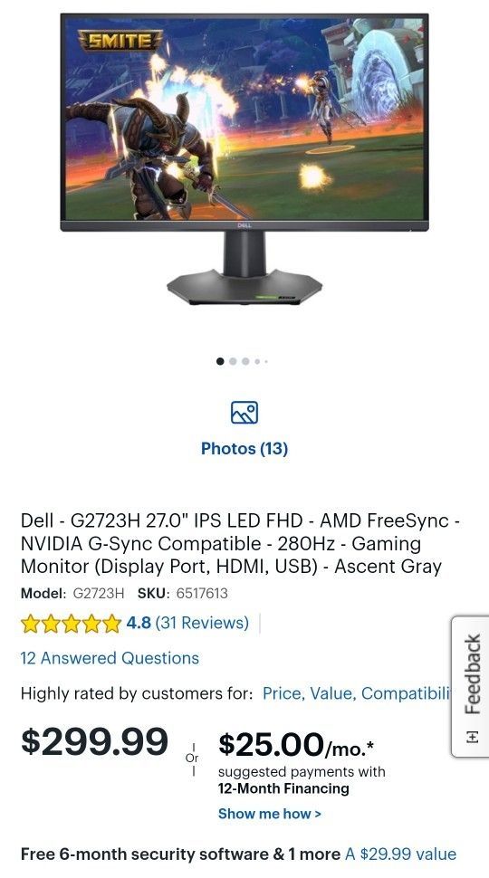 Dell 27 Inch Gaming Monitor