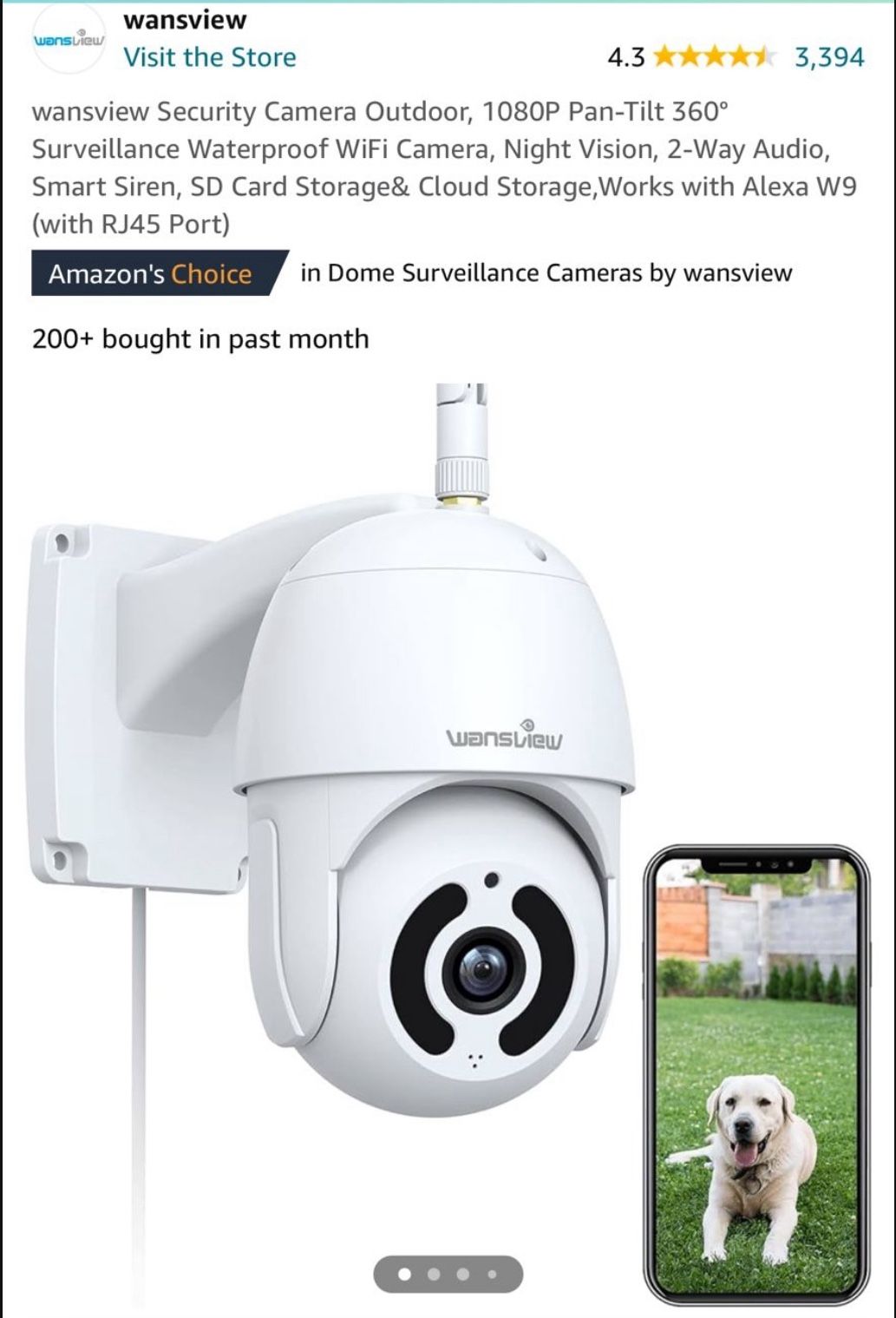 wansview Security Camera Outdoor, 1080P Pan-Tilt 360° Surveillance Waterproof WiFi Camera, Night Vision, 2-Way Audio, Smart Siren, SD Card Storage& Cl