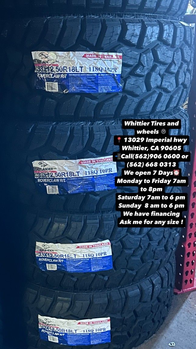 SET OF NEW TIRES 33X12.50R18 ATLANDER MT , INCLUDING MOUNTING AND BALANCING. ASK ME FOR ANY SIZE OR BRAND