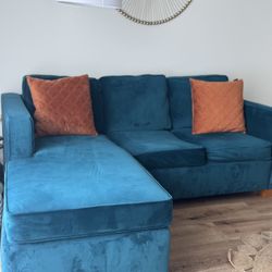 APT 2B Catalina Reversible Chaise Sleeper Sofa Bed Couch Peacock Velvet