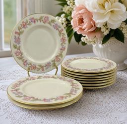 Castleton Fantasy Bread & Butter Plates 6.25” Set of 8 Gold Trim USA Vintage