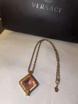 Versace Necklace With Pink Gem Pendant