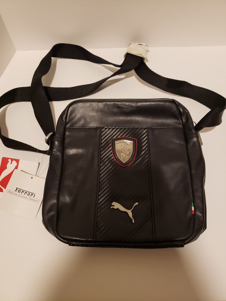 PUMA FERRARI LS PORTABLE Unisex Black Cross-Body Bag, Messenger Bag. Size 8"x 9"x 2.5"